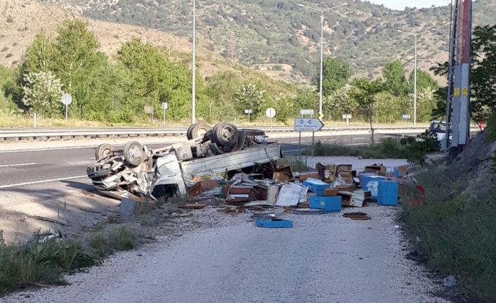 Kamyonet devrildi, arılar etrafa saçıldı