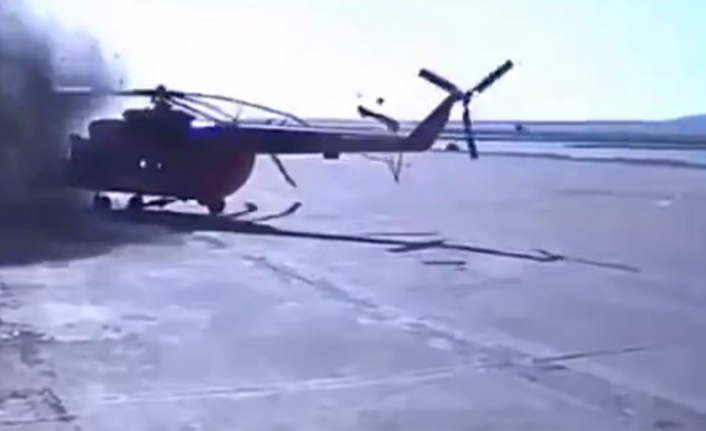 Helikopterin pervanesi tesise çarptı