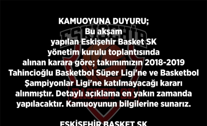 Eskişehir Basket, ligden ve Şampiyonlar Ligi’nden çekildi
