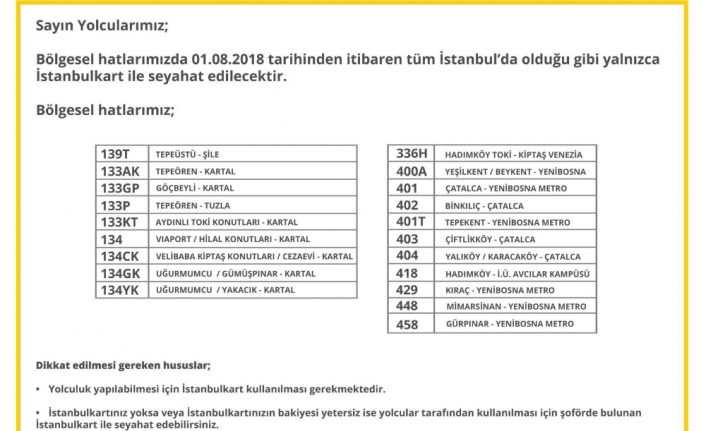 Bölgesel otobüslerde İstanbulkart dönemi