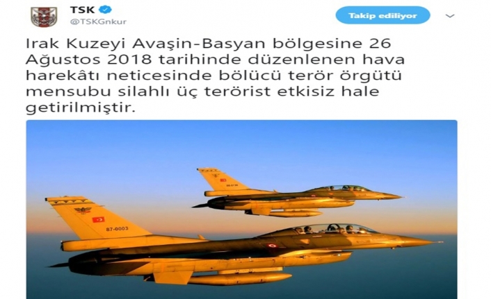 Kuzey Irak’ta 3 terörist etkisiz hale getirildi