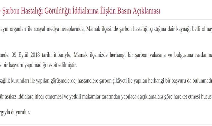 Ankara Valiliği: Mamak’ta şarbon bulgusu yoktur