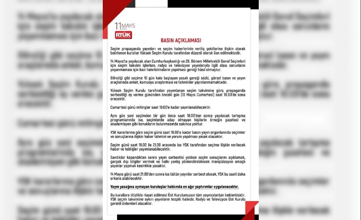 RTÜK: Seçim yasağına uymayanlara ağır yaptırımlar uygulanacak