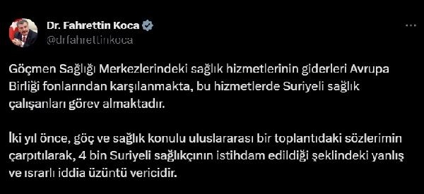 Bakan Koca'dan Suriyeli sağlıkçı istihdamı iddiasına açıklama