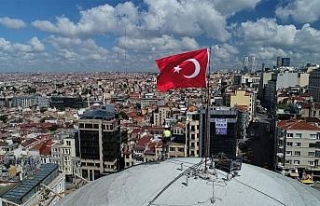 Ana kubbesi kapatılan Taksim Camii havadan görüntülendi