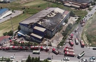 Fabrika yangınında son durum havadan görüntülendi