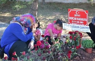 Şehit annenin mezarına doğum günü ziyareti