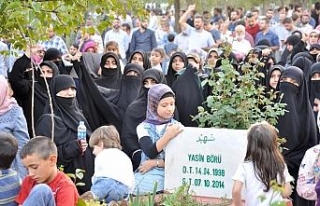 Yasin Börü ve arkadaşları mezarları başında...