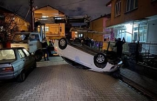 Köpeğe çarpmamak için sürücüsünün manevra...