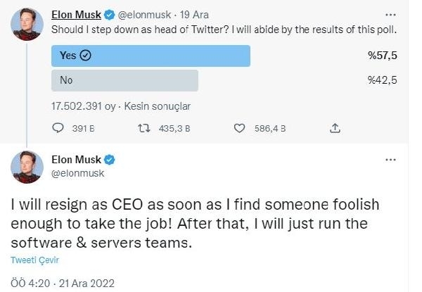 Musk: İşi alacak birini bulunca istifa edeceğim