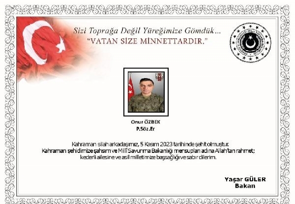 MSB: Silah kazası sonucu 1 asker şehit oldu