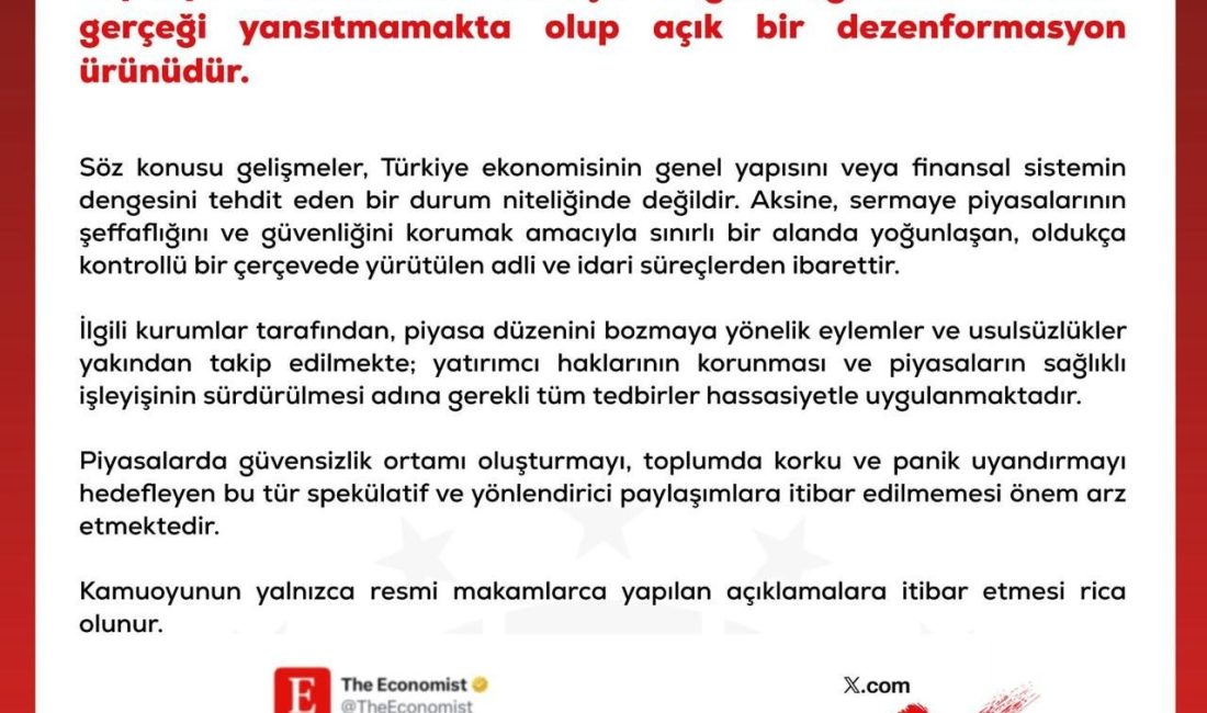 DMM’den fon piyasasına ilişkin dezenformasyon uyarısı ANKARA, – İLETİŞİM Başkanlığı Dezenformasyonla Mücadele Merkezi (DMM), “Son dönemde
