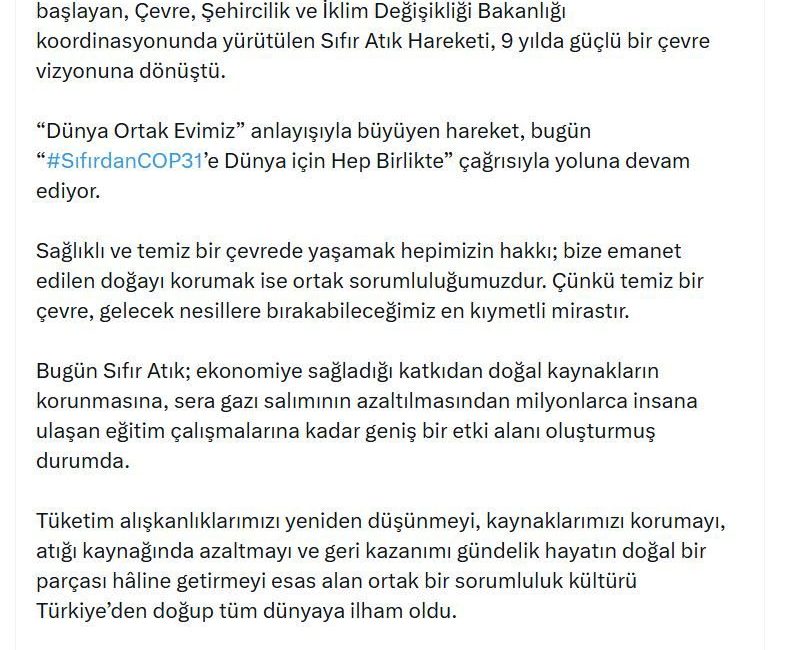 İletişim Başkanı Duran’dan ‘Sıfır Atık’ paylaşımı ANKARA, – İLETİŞİM Başkanı Burhanettin Duran, ‘Sıfır Atık Hareketi’nin 9’uncu
