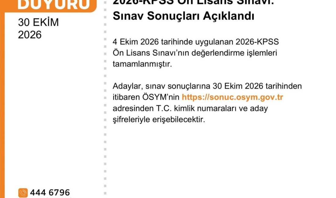 2026-KPSS Ön Lisans sonuçları açıklandı ANKARA, – ÖLÇME, Seçme ve Yerleştirme Merkezi (ÖSYM), 2026 Kamu