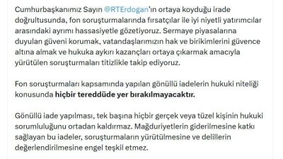 ANKARA, – ADALET Bakanı Akın Gürlek, fon soruşturmasına ilişkin, “Gönüllü