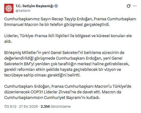 ANKARA, – CUMHURBAŞKANI Recep Tayyip Erdoğan, Fransa Cumhurbaşkanı Emmanuel Macron