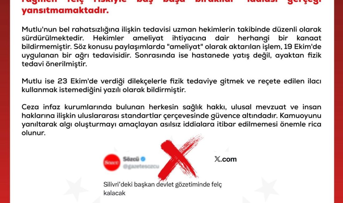 DMM’den tutuklu Hasan Mutlu ile ilgili iddialara yalanlama ANKARA, – İLETİŞİM Başkanlığı Dezenformasyonla Mücadele Merkezi (DMM), tutuklu Hasan