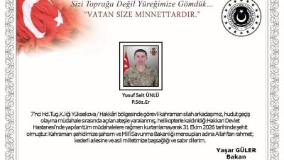 ANKARA, – MİLLİ Savunma Bakanlığı (MSB), Hakkari Yüksekova’da hudut geçiş