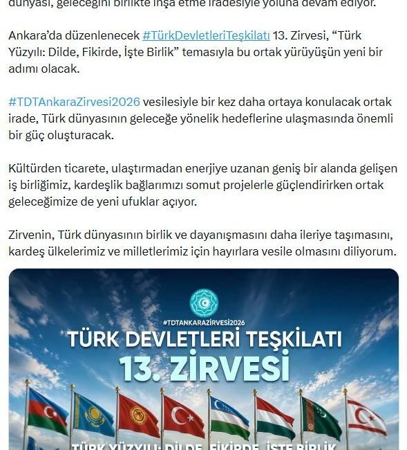 İletişim Başkanı Duran’dan TDT 13’üncü Zirvesi açıklaması ANKARA, – İLETİŞİM Başkanı Burhanettin Duran, Türk Devletleri Teşkilatı (TDT)