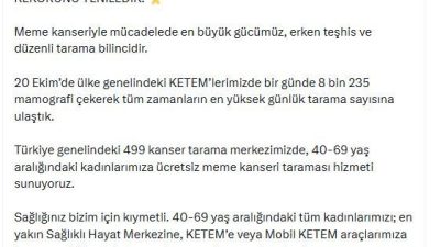 ANKARA, – SAĞLIK Bakanı Kemal Memişoğlu, 20 Ekim’de Kanser Erken