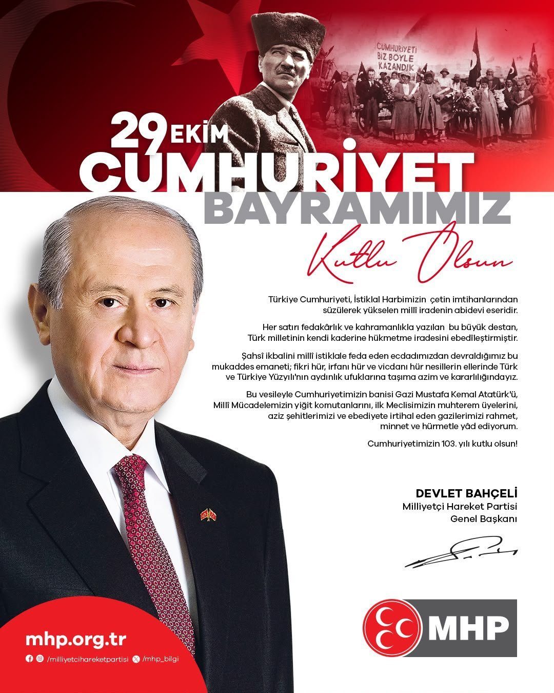 ANKARA, – MHP Genel Başkanı Devlet Bahçeli, 29 Ekim Cumhuriyet