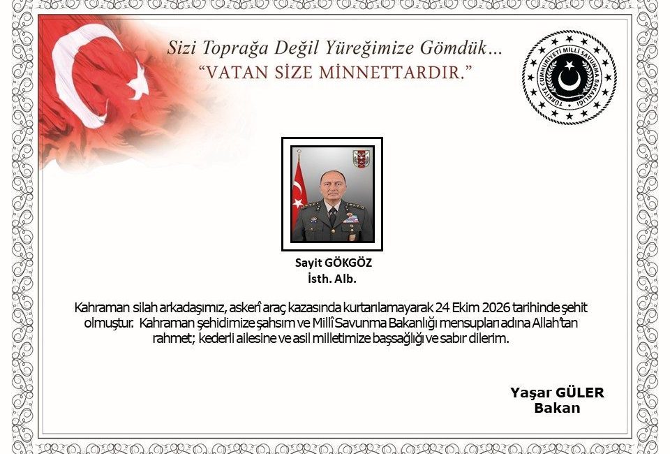MSB: Isthihbarat Albay Sayit Gökgöz askerî araç kazasında şehit oldu ANKARA, – MİLLİ Savunma Bakanlığı (MSB), İstihbarat Albay Sayit Gökgöz’ün