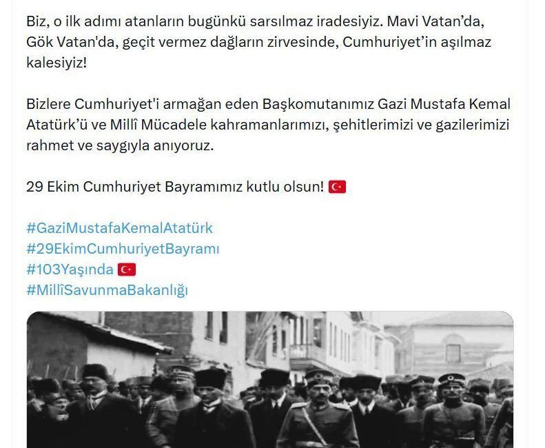 MSB’den 29 Ekim Cumhuriyet Bayramı’na özel klip ANKARA, – MİLLİ Savunma Bakanlığı (MSB), 29 Ekim Cumhuriyet Bayramı’nı