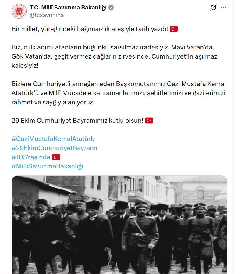 MSB’den 29 Ekim Cumhuriyet Bayramı’na özel klip ANKARA, – MİLLİ Savunma Bakanlığı (MSB), 29 Ekim Cumhuriyet Bayramı’nı