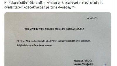 ANKARA, – YENİ Parti Erzincan Milletvekili Mustafa Sarıgül, parti üyeliğinden