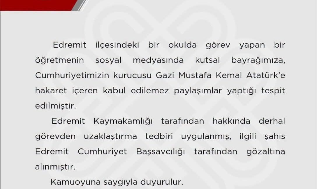 Abdulkadir AYDINIŞIK/ EDREMİT(Balıkesir), – BALIKESİR’in Edremit ilçesinde bir okulda görevli
