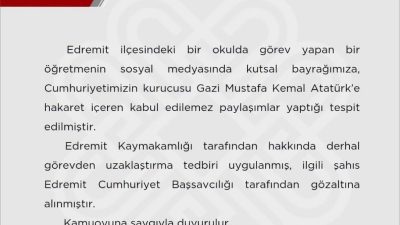 Abdulkadir AYDINIŞIK/ EDREMİT(Balıkesir), – BALIKESİR’in Edremit ilçesinde bir okulda görevli